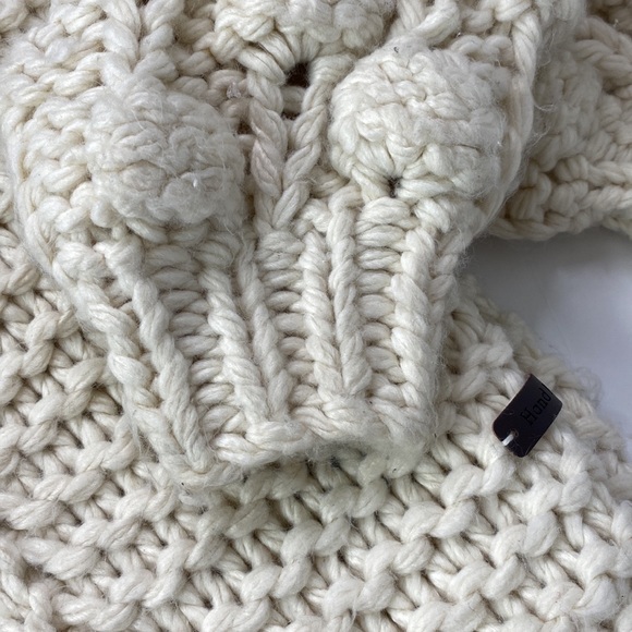 Wishlist Handmade Pom Pom Balloon Sleeve Open Cardigan in Cream - Picture 10 of 10